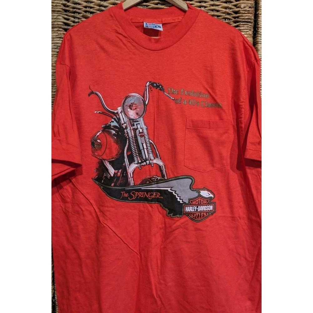Vintage 90s Harley Davidson The Springer Red 3D Emblem Single Stitch XL Oklahoma - Picture 2 of 6